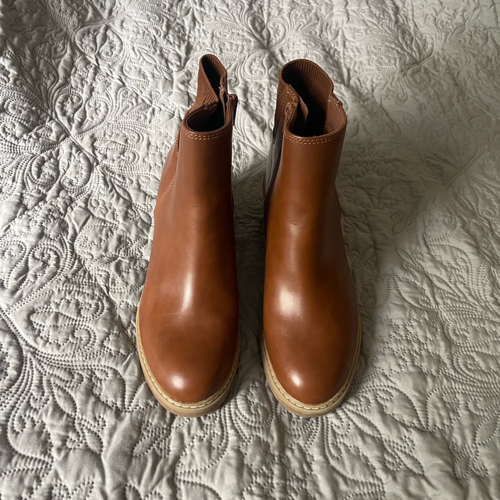 A New Day Tan Leather Boots Size 9